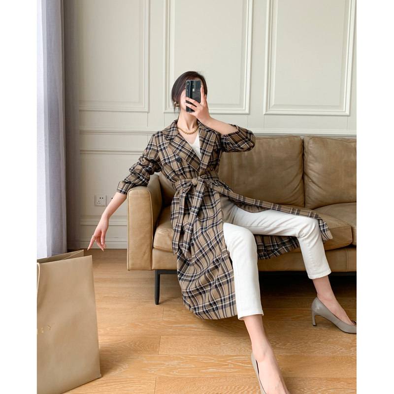Ma's Jiamin slim wool plaid long style coat overcoat large coat gas field oversize
