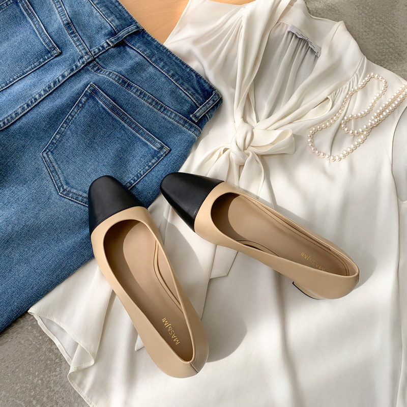 Ma's Jiamin full-real leather-phase collage of small fragrant wind single shoes with leather shoes commute 100 hitch