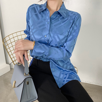 Mas Jiamin 18mm genuine silk jacquard satin real silk shirt long sleeve blouse