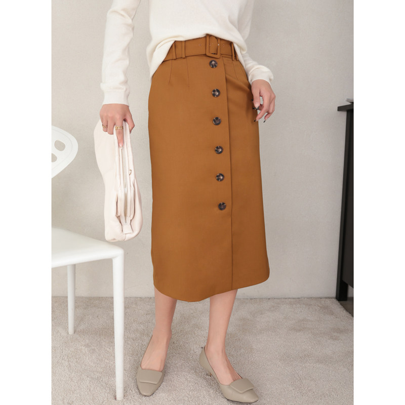 Mars Jiamin can wear 3 seasons caramel elegant wool skirt H skirt