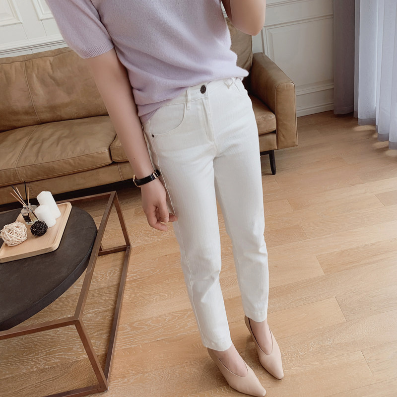 Ma's Jiamin 2021 new cotton quality slim slim straight drum white casual pants woman 100 hitch jeans long pants