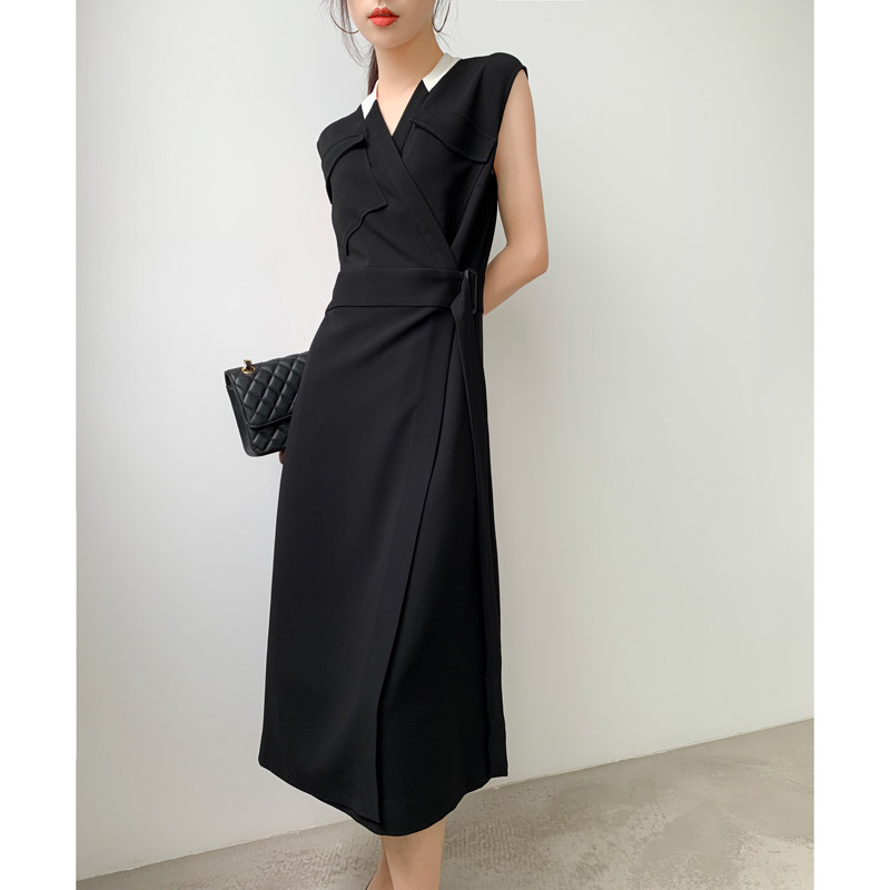 Ma's Jiamin Early Autumn New Pine with Design Sense Japanese Triacetate A Wraparound Foreign Dress