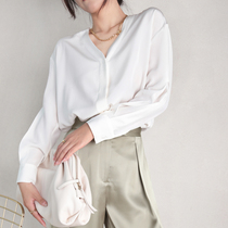 Mas Jiamin 2020 Early autumn new product 23mm Recrepe genuine silk shirt V collar simple and loose long sleeve blouse