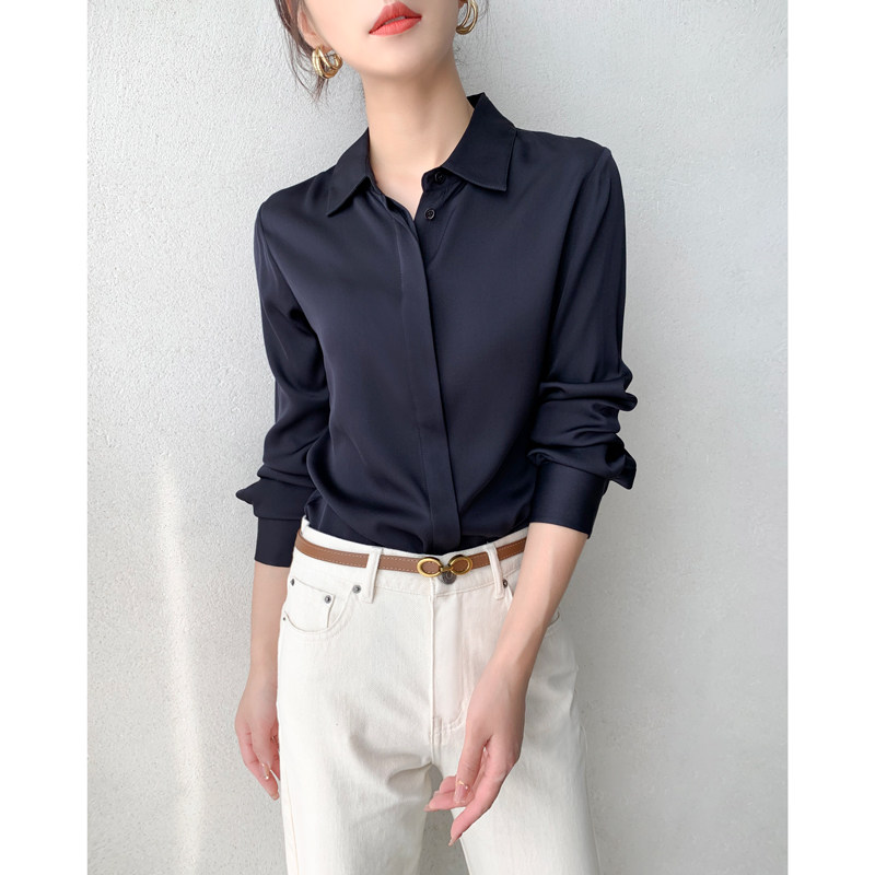 Ma's Jiamin 2021 New Elastic Real Silk Jo Forged Long Sleeve Blouse Real Silk Shirt Lean And Advanced