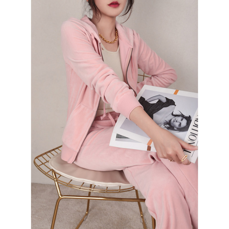 Ma's Carmine Cotton Nature Goose Down Casual Sports Thick Cotton Suit With Cap Jacket + Straight Barrel Pants