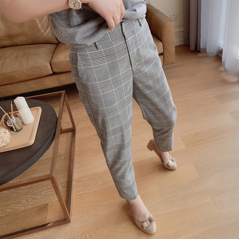 Mars Carmin Grid Gray Leisure Pants Smoke Pipe Trousers and loose design 692276