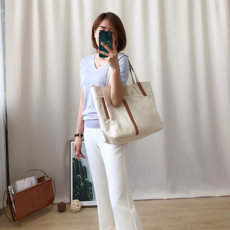 Ma's dress Japanese natural environmental protection primary color cloth Cloth Bag Mommy Bag with inner lining with laced practical