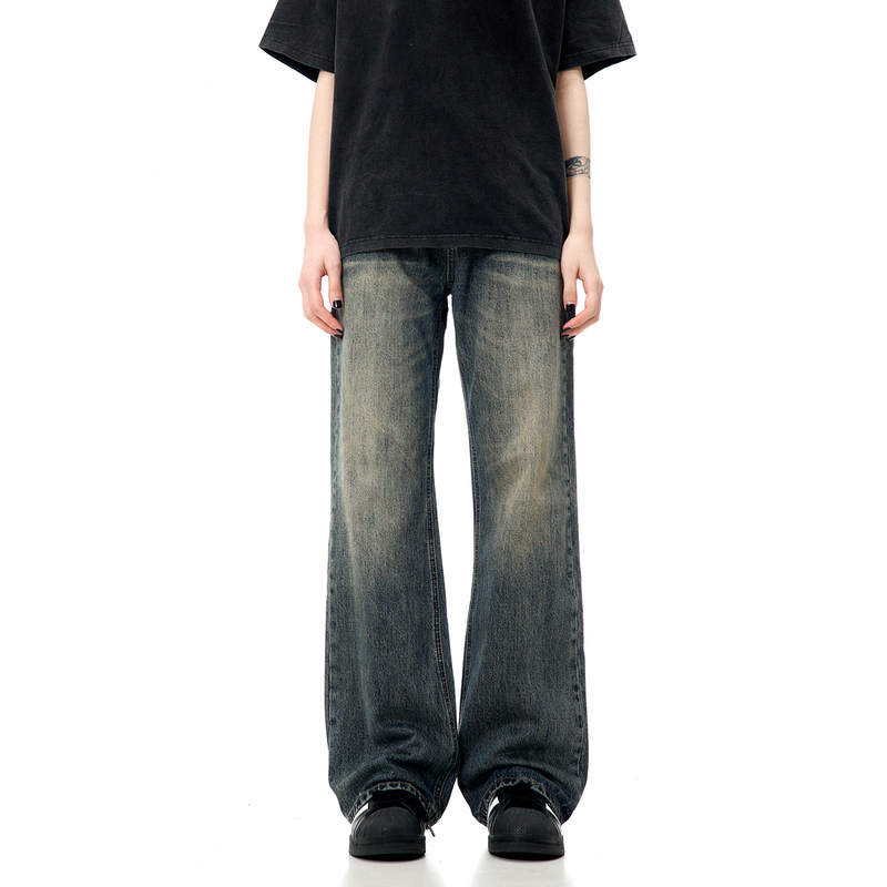 Verborgen Micro-Flared Slim-Fit Wide-Leg Vintage Blue Jeans American High Street Washed 2024 Straight-Leg Pants