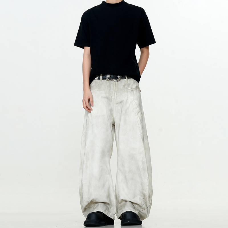 Verborgen American Retro Dirty White Banana Knife-Cut Jeans Trendy Brand Men's Loose Wide-Leg Washed Vintage