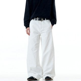 Verborgen American High Street Loose Straight White Jeans Cleanfit Washed Trendy Wide-Leg Pants