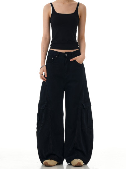 Verborgen American Retro Deconstructed Brown Scimitar Cargo Pants Unisex Trendy Loose Wide-Leg Sickle Pants