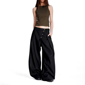 Verborgen American-Style Cleanfit Scimitar Trousers for Men and Women, Retro Button Design, Drapey Commuter Casual Pants