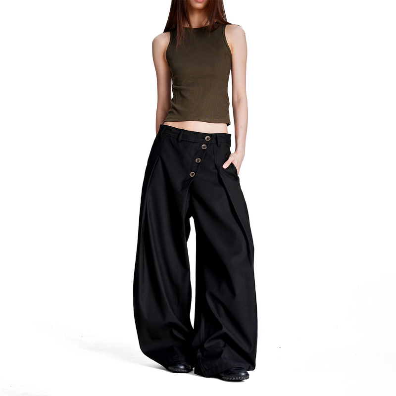 Verborgen American-Style Cleanfit Scimitar Trousers for Men and Women, Retro Button Design, Drapey Commuter Casual Pants Verborgen American-Style Cleanfit Scimitar Trousers for Men and Women, Retro Button Design, Drapey Commuter Casual Pants