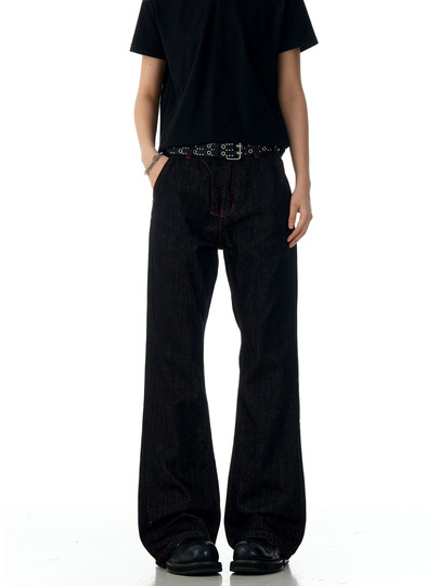 Verborgen Old Money Style Red Contrast Stitching Flared Jeans Unisex Trendy Brand Loose Cleanfit Pants