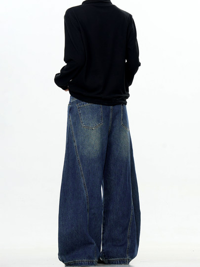 Verborgen American Retro Design Scimitar Sickle Jeans Vintage Trendy Brand Washed Deconstructed Trousers