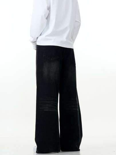 Verborgen American Retro Whiskered Black Jeans, Simple and Versatile, Loose Straight-Leg Wide-Leg Cleanfit