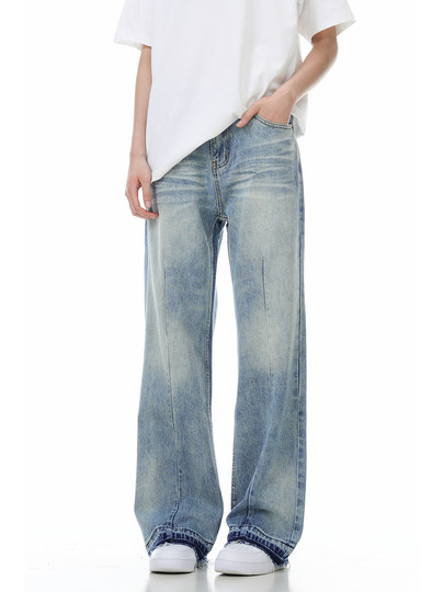 Verborgen Light Blue Design Jeans 2024 New Loose Straight Wide Leg American High Street Trendy Brand