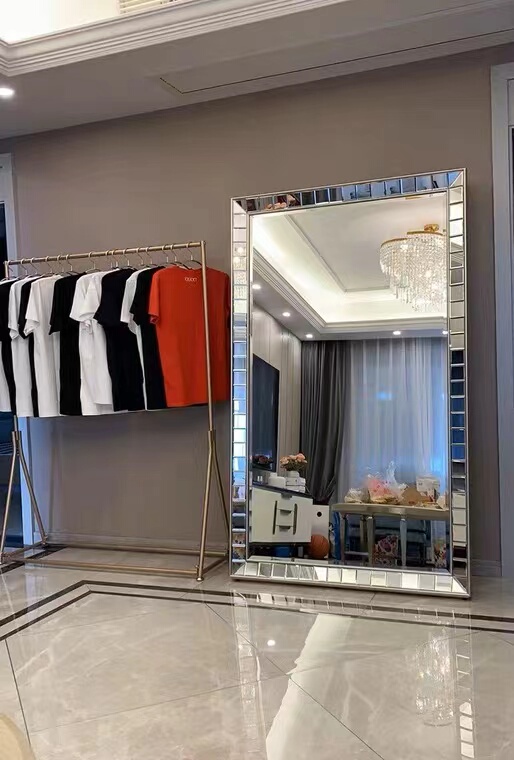 ins Wall-Mounted Full-Length Mirror, European-Style Large Mirror, Trendy Dressing Room Luxury Floor Mirror, American-Style Full-Body Mirror, Wall-Mounted
