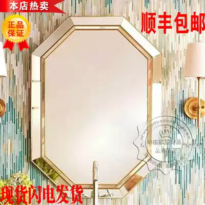 Huasheng American gold three-dimensional decorative mirror Bathroom entrance mirror Bathroom bathroom Living room Bedroom dressing wall mirror