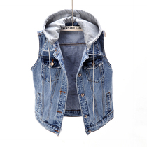 2020 Autumn New Korean hooded denim vest vest womens short stables sleeveless student top waistcoat waistcoat tide