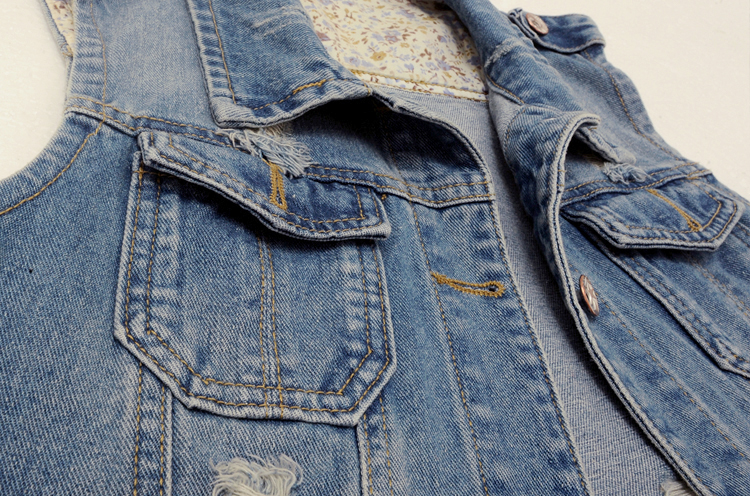 Mùa xuân và Mùa Thu Hàn Quốc phiên bản của lỗ mỏng đoạn ngắn không tay denim vest nữ mùa hè vest vest vest vai áo khoác áo khoác shop áo khoác nữ hàn quốc