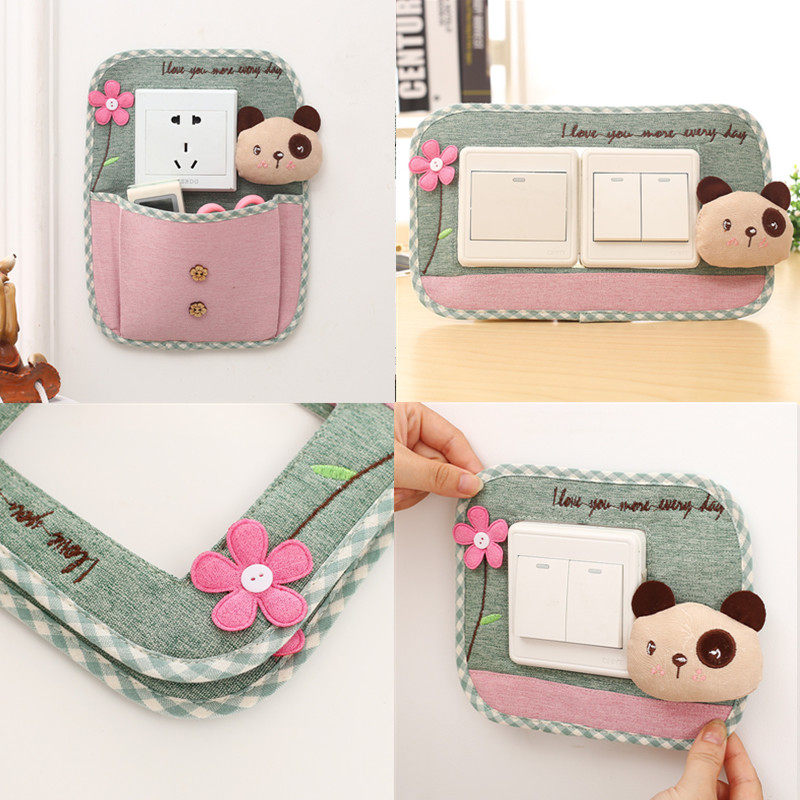Cartoon bear fabric creative with pocket switch cover Switch paste cotton and hemp socket cover Wall sticker protective cover