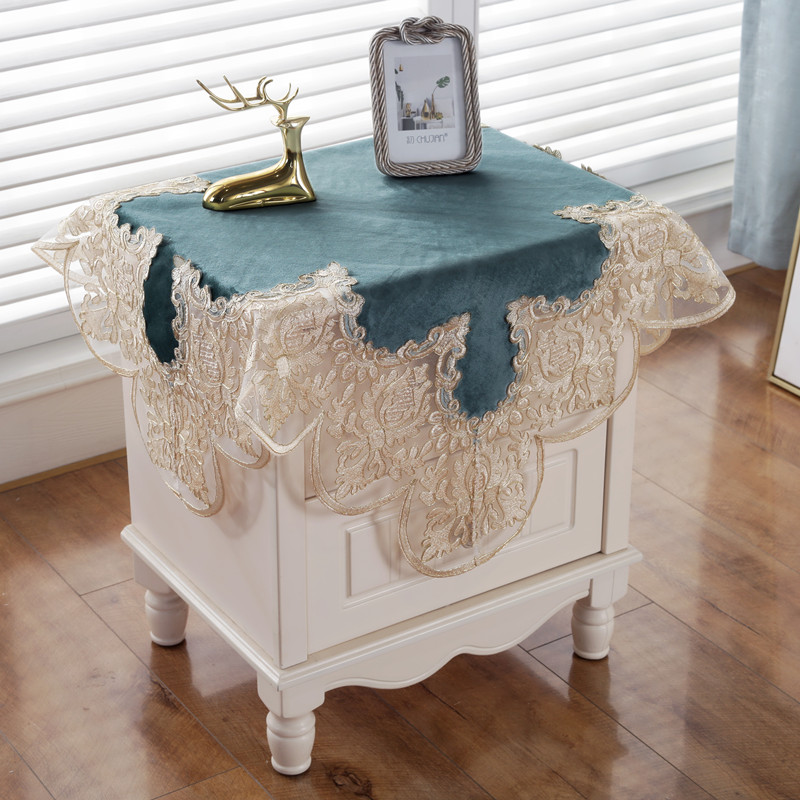 New bed cabinet cover cloth modern simple Nordic square small tablecloth Bedroom lace small round table dust cover towel