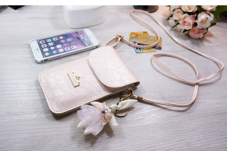 Túi điện thoại di động nữ ren ngọt ngào mini Messenger túi dễ thương thỏ mặt dây đồng xu ví sinh viên cảm ứng màn hình túi điện thoại di động