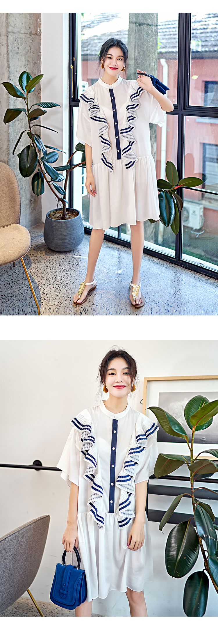 Ruffled Pháp ăn mặc platycodon ăn mặc retro rất cổ tích Yamamoto Pháp trên đầu gối lỏng lẻo quần áo phụ nữ - Váy eo cao váy dúm eo	