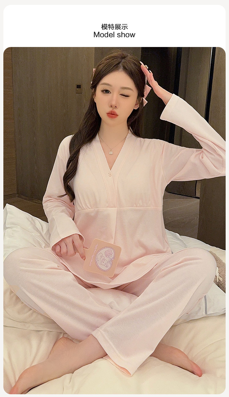 简约款带胸垫纯棉月子服夏秋季薄款产后产妇孕妇哺乳睡衣全棉秋冬 — 17