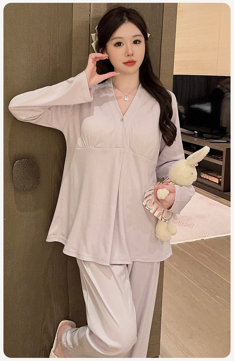 简约款带胸垫纯棉月子服夏秋季薄款产后产妇孕妇哺乳睡衣全棉秋冬 — 29
