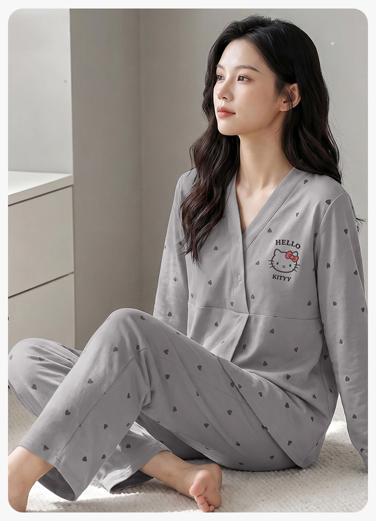 安娜妈咪带帽子纯棉产妇月子服春秋款孕妇哺乳睡衣秋冬家居服套装 — 23