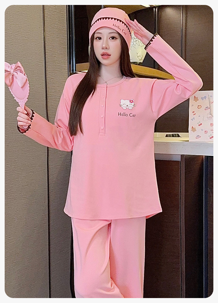 帽子带胸垫月子服纯棉哺乳睡衣产后孕妇春秋冬季产妇家居服可外穿 — 25