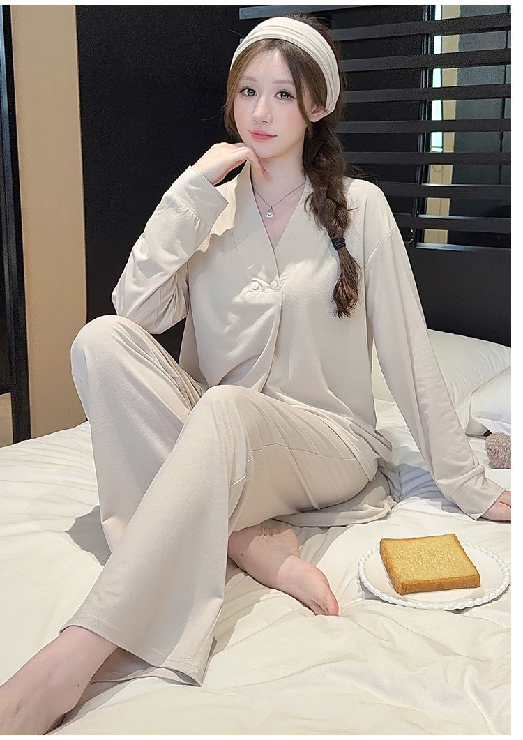 带胸垫莫代尔夏秋冬月子服纯棉产后10月份产妇孕妇哺乳睡衣家居服 — 18