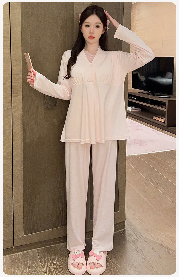 简约款带胸垫纯棉月子服夏秋季薄款产后产妇孕妇哺乳睡衣全棉秋冬 — 21