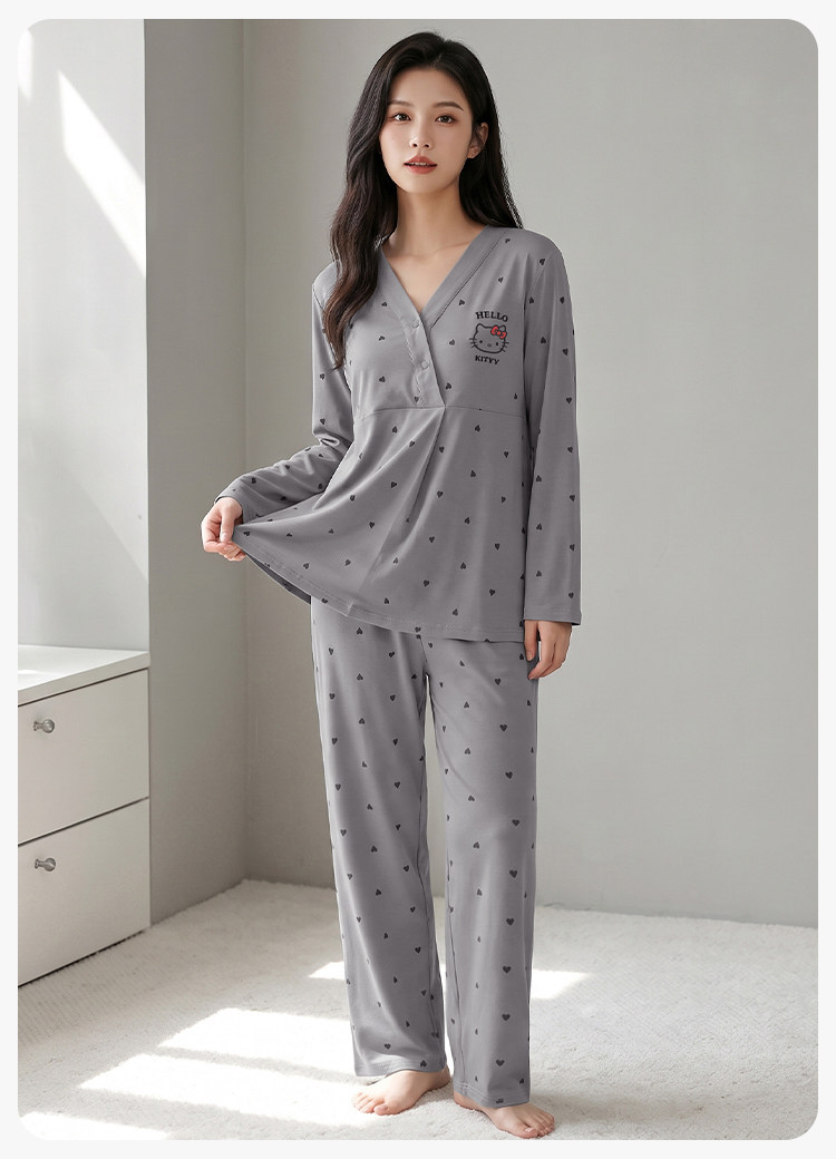 安娜妈咪带帽子纯棉产妇月子服春秋款孕妇哺乳睡衣秋冬家居服套装 — 25