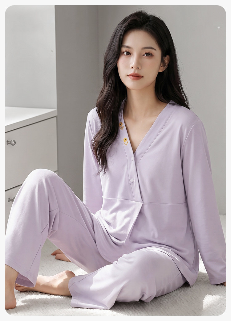 帽子带胸垫秋冬月子服纯棉哺乳睡衣春秋坐月子女孕妇不勒肚家居服 — 15