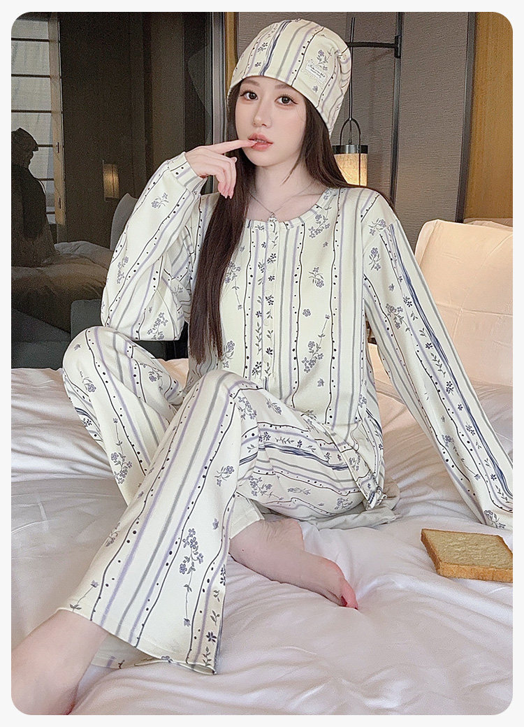 送帽子冬季月子服产妇纯棉哺乳睡衣春秋产后四季款孕妇家居服套装 — 28