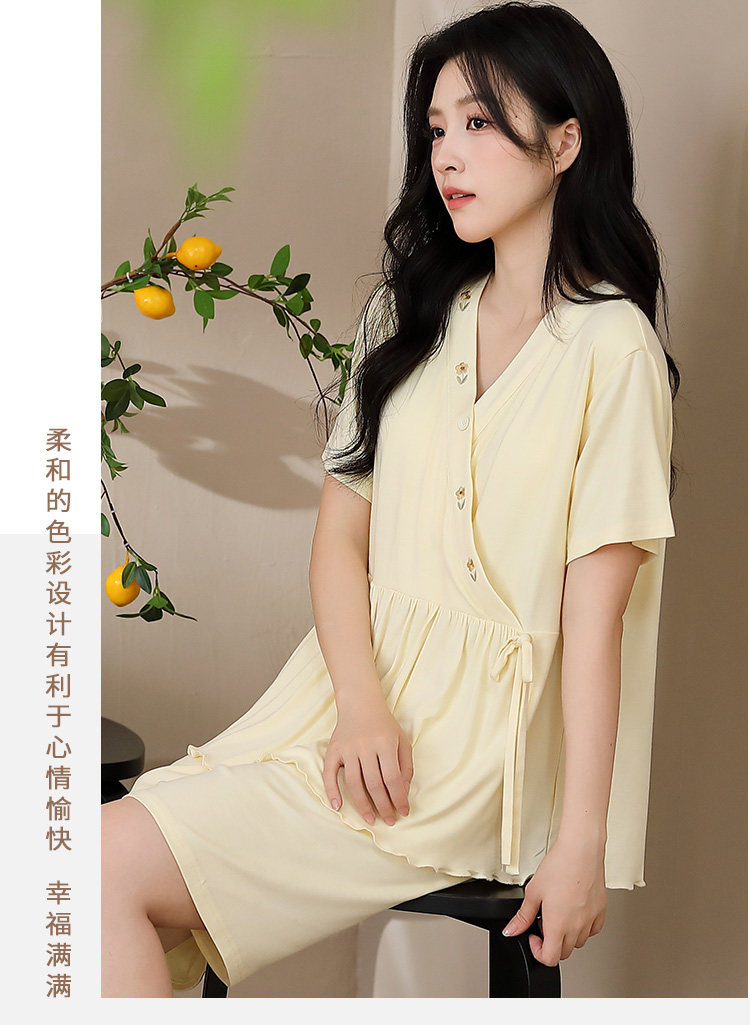 莫代尔带胸垫月子服女夏薄款产后短袖哺乳孕妇睡衣夏季产妇家居服 — 12
