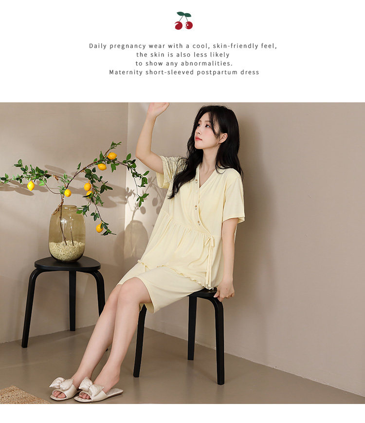 莫代尔带胸垫月子服女夏薄款产后短袖哺乳孕妇睡衣夏季产妇家居服 — 15