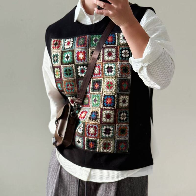 Woven Kaleidoscope Design New Men's Pullover Fashionable Autumn and Winter Trend Versatile Loose Waistcoat Sleeveless Vest