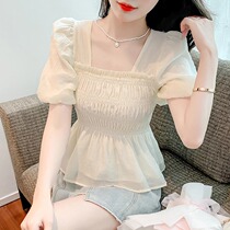 Han edition of gentle fairy fang foam sleeve snow spindle summer new waist slim commuter short sleeve topper