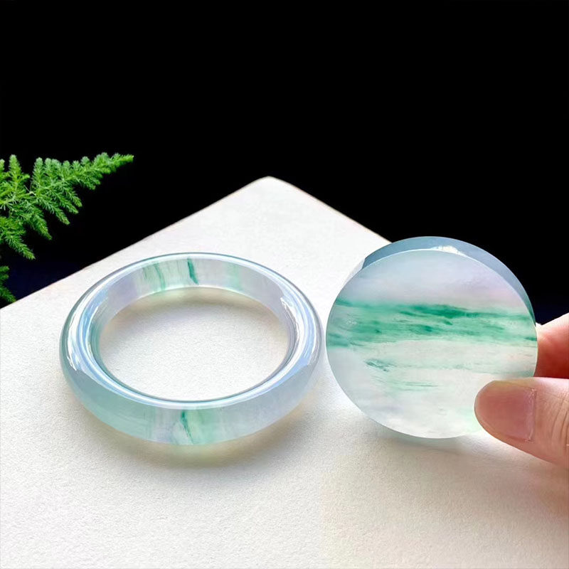 Natural jade raw stone wool material Semi-ming material Myanmar jade jade bracelet Ice flower color material Yang green bracelet material