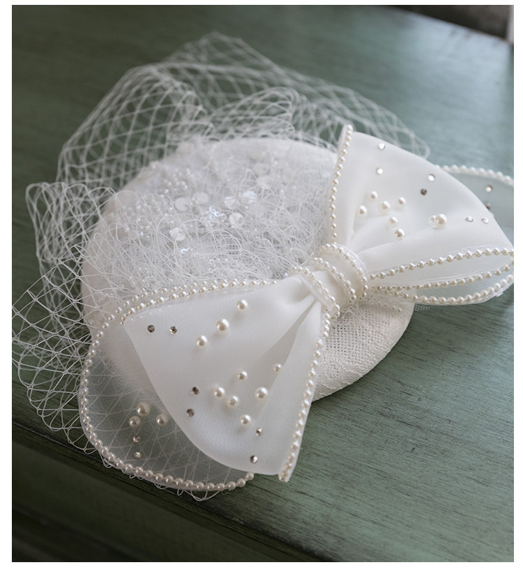 ❗Vintage White Bow Veil Fascinator Headband❗ Vintage White Fascinator Hat: Organdy Bows, Birdcage Veil - Etsy main image 2