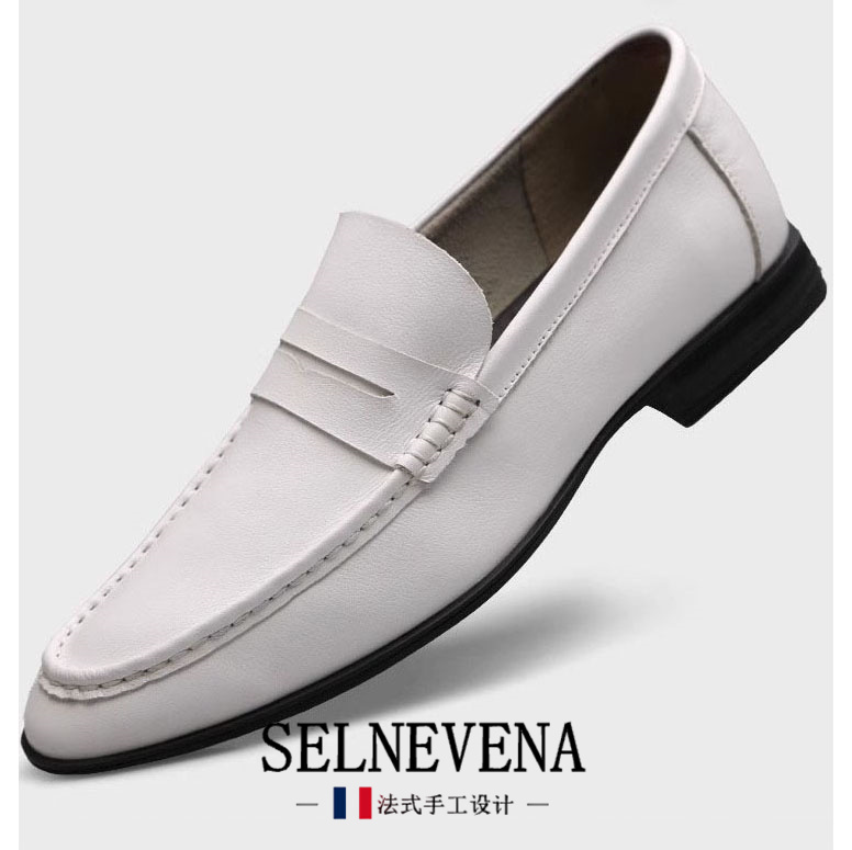 Men's Leather Shoes British Business Formal Casual Shoes Genuine Leather White Men's Shoes New Soft-Soled Loafers
