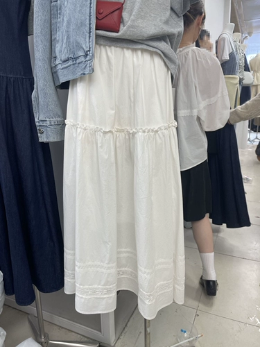 Весенняя милая длинная белая юбка, средней длины, эластичная талия, А-силуэт