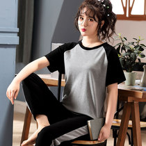 Pajamas Women summer short sleeve trousers cotton plus fat plus size 200 jin 3 fat mm personality tide funny 5XL loose 4