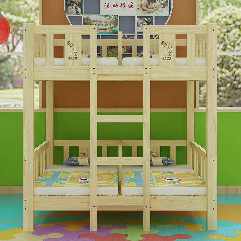 Kindergarten Zhangzi Pine Upper Bunk Bed Solid Wood Double Layer Up And Down Bunk Beds 4 High And Low Bed Elementary School Kids Afternoon Bed Nap Bed