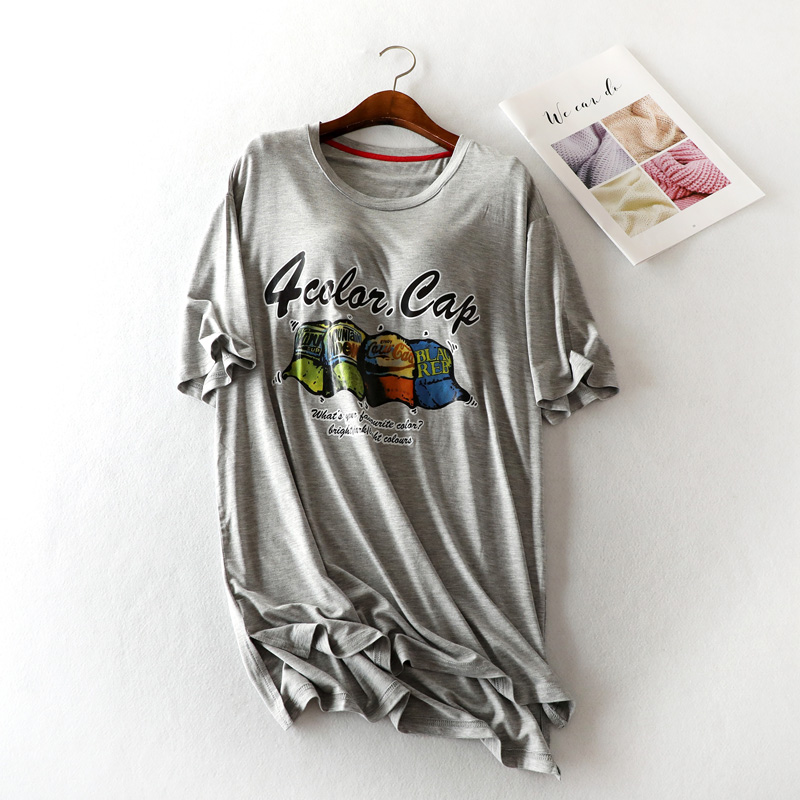 Modal one-piece short-sleeved T-shirt with bra pads and cups summer loose cartoon casual wearable top bottoming shirt