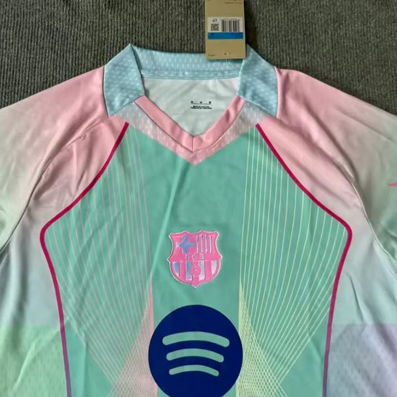 2526 Barcelona Special Edition Pink and Green Jersey Short-Sleeved Slim Fit Breathable Elastic Casual Sports Football